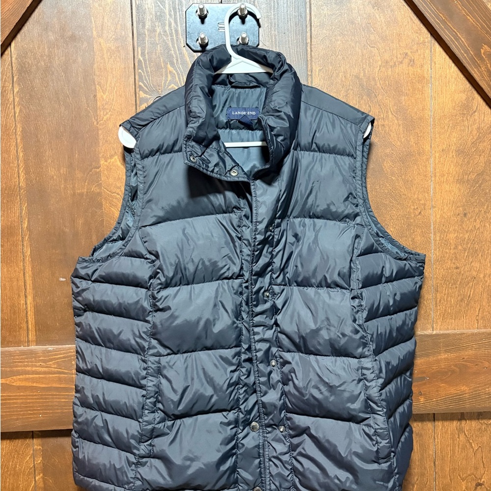 Lands' End Black Quilted Puffer Vest with Stand Collar